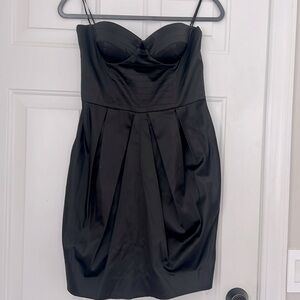Black Satin Dress with Sweetheart Neckline and Pockets